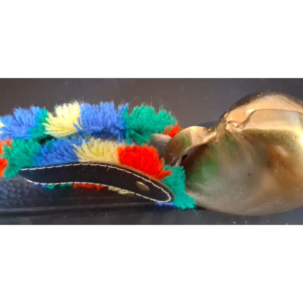 Mid Century Swiss Cow‎ Bell with Floral Design w/ Fringe on a Leather Strap